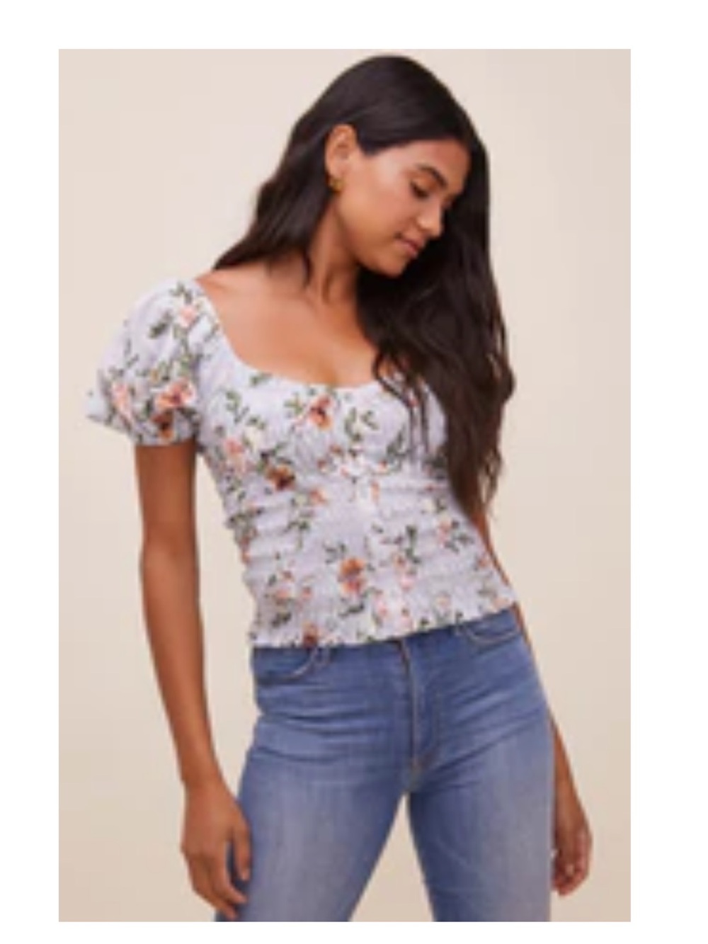 ASTR The Label Salma Floral Smocked Top, Small